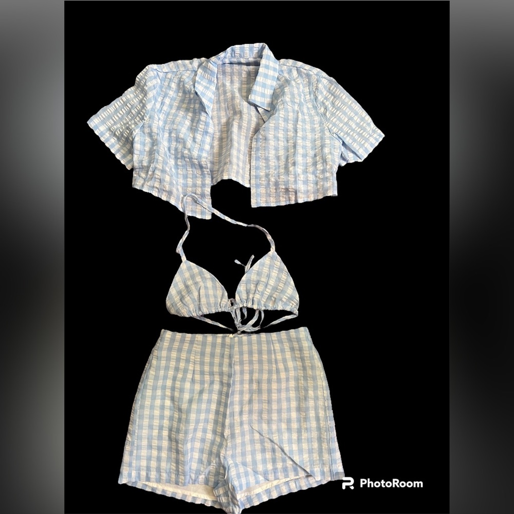 Blue Plaid 3 Piece Summer Set